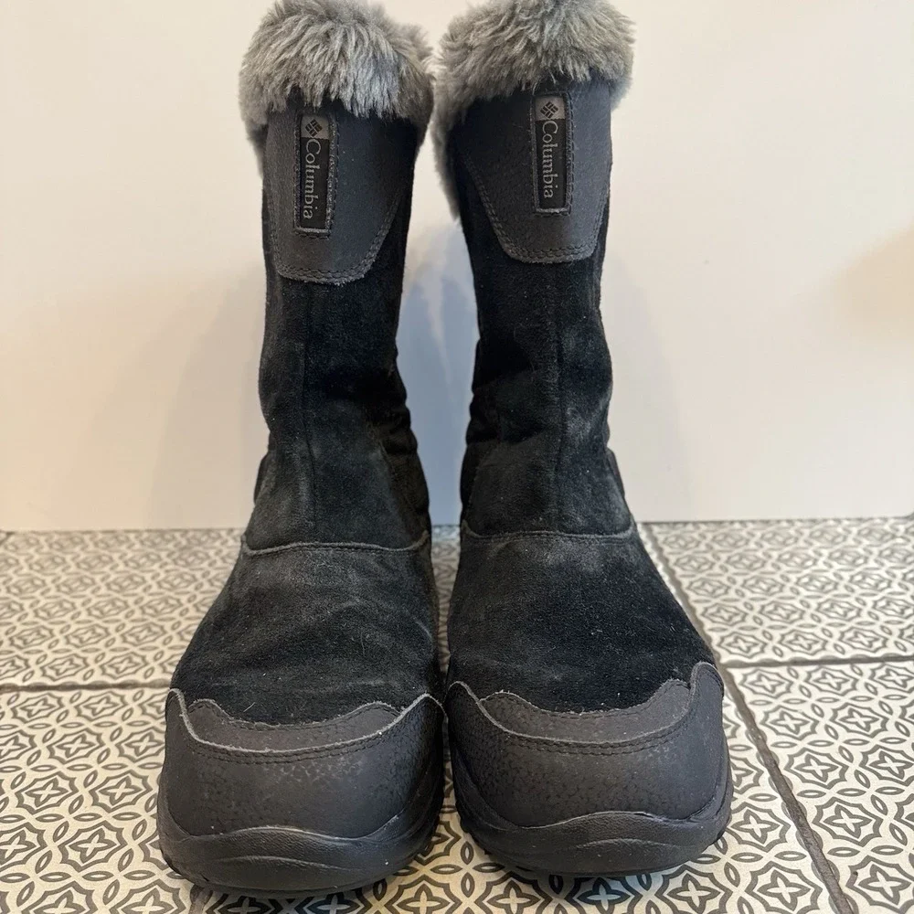 Columbia Ice Maiden Women's Suede Winter Snow Boots Black Faux Fur Womens Size 9